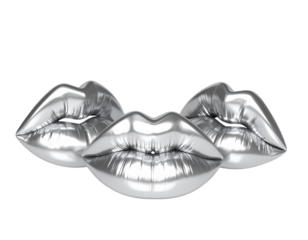 Silver lips metallic kiss beauty shine glamour art on transparent background