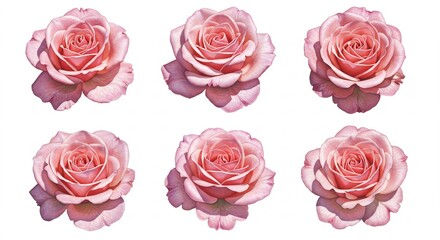 Six Delicate Peach Roses: Botanical Print Collection