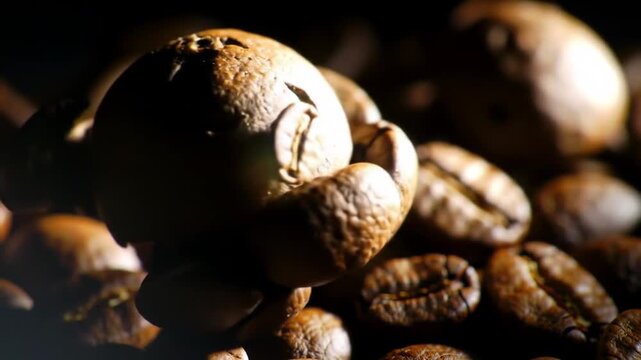 Roasted Coffee Beans With Intricate Details And Unique Shapes In Studio Light