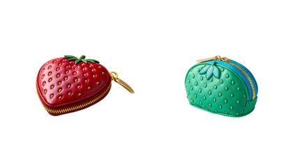strawberry shaped cute coin purses in red and green color isolated

