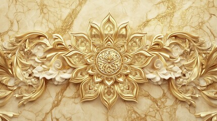 background, model of ceiling decoration with 3d wallpaper. decorative frame on gold marble luxurious background and mandala
