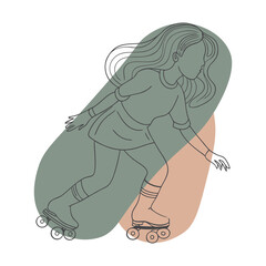 Minimalist Line Art of Roller Skating Girl with Abstract Background

