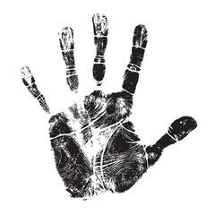 Human handprint silhouette on white background.
