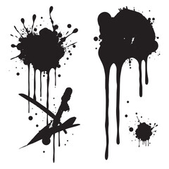 Collection of stylized black ink splatter flames and abstract fire elements with dripping paint effects.jpg