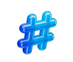 A glossy blue 3D hashtag symbol, representing social media and online connectivity. 3D Illustration