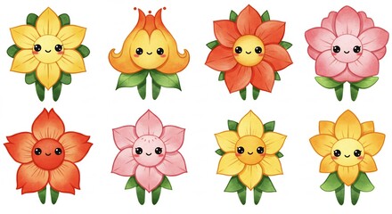 Fototapeta premium Kawaii Bloom: A Collection of Charming Flower Characters