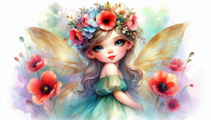 adorable fairy with red poppies