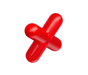 3D Glossy red multiplication symbol with a sleek and modern reflective appearance. 3d illustration