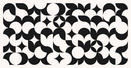 Abstract monochrome y2k modern geometric pattern in mid-century style with elements of Scandinavian minimalism. Swiss Posters with simple shapes on white background. Vector Eps10
