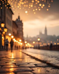 Obraz premium Golden Bokeh Light Background with Soft Glow – Warm Blurred City Lights for Text Overlay