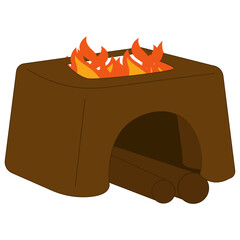 Traditional Indian Clay Oven or Chulha with Fire