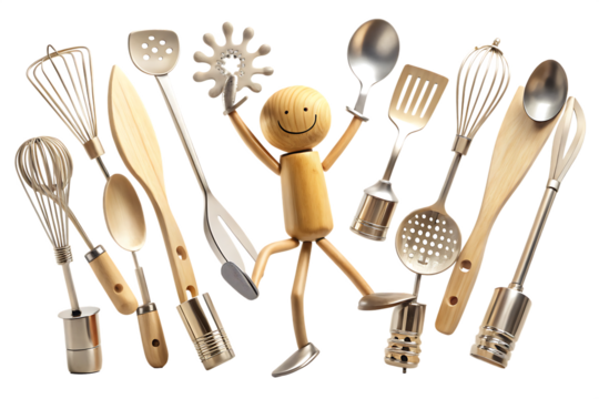  dance of the kitchen tools isolated on white background PNG, AI GENERATED