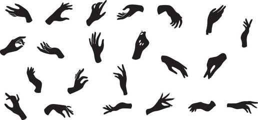 Expressive Hand Gesture Silhouette Set – Hands, Gesture, Pose, Communication, Shadow, Artistic, Symbol, Body Language, Fingers, Black, Vector, Expression, Movement, Illustration, Abstract