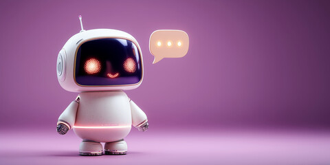 Futuristic Robot Engaging in Digital Communication with Speech Bubbles, Showcasing Innovation in Artificial Intelligence and Chat Technology