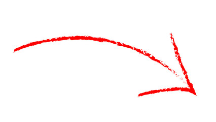 A bright red neon arrow pointing downwards and to the right against a stark black background