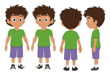 Young Indian Boy Character Full Views Vector