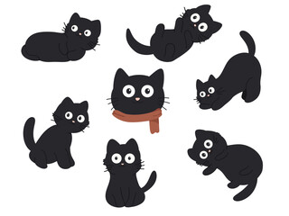 set of black cats. set of funny cats. set of cats. black cats. black cat cartoon. Cats charactor.