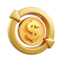 Obraz premium Golden dollar coin with circular arrow recycling symbol isolated on transparent background