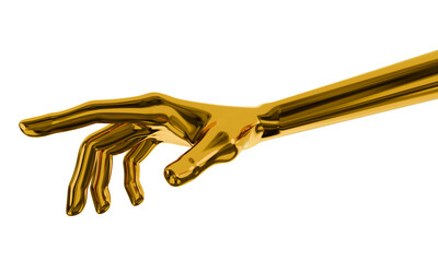 Golden android hand touch gesture. Isolated AI or automated concept. 3d rendering