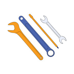 Colorful Vector Illustration of Wrenches and Screwdriver Tools Set
