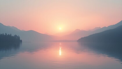 Fototapeta premium Serene Mountain Lake Reflecting Vibrant Sunrise and Trees