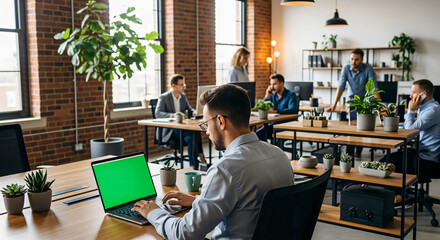 Modern Office Teamwork: Diverse Team Collaboration in Open Plan Workspace