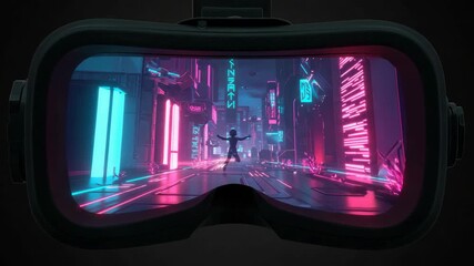 Virtual reality goggles futuristic city neon lights - Powered by Adobe