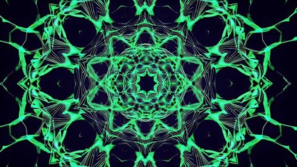 glowing green particles form symmetrical lines abstract shapes 4K looped video sci fi 3D animation evoking complex microscopic world futuristic technology neural - Powered by Adobe