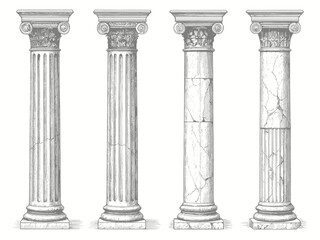 Naklejka premium Four ancient greek architectural columns in a row with detailed carvings