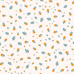 Seamless Orange Flower and Leaf Pattern, abstract background.