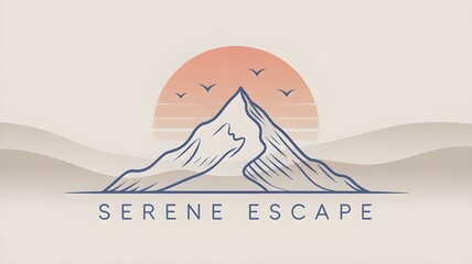 Serene Escape: A Minimalist Mountain Sunset Logo