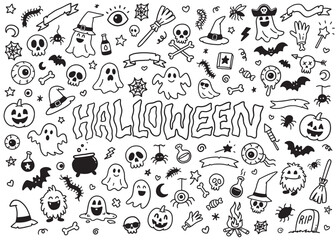 Halloween doodle icons compilation set. Vector doodle illustration set for web, t-shirt design, other graphic design use