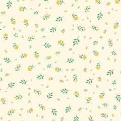 Seamless Orange Flower and Leaf Pattern, abstract background.