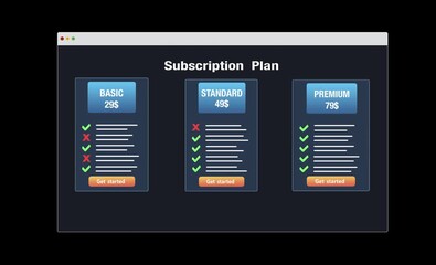 Subscription plan pricing for education and business template.Plan offers exclusive access to premium content, special discounts, and priority support.Paid online service subscription plan.	