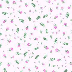 Seamless Pink Flower and Leaf Pattern, abstract background.
