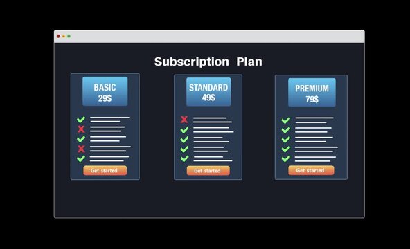 Subscription plan pricing for education and business template.Plan offers exclusive access to premium content, special discounts, and priority support.Paid online service subscription plan.	