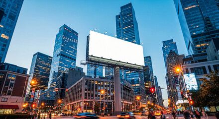 Fototapeta premium Blank Billboard in Modern City at Dusk