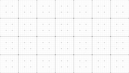 Transparent background with a black line grid creating a square pattern. Blueprint background for technology, architecture, or infographic project concept. Blank grid paper sheet vector illustration