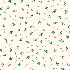 Seamless Orange Flower and Leaf Pattern, abstract background.