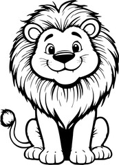 lion cartoon isolated on white Cute Cartoon Lion with a Happy Face