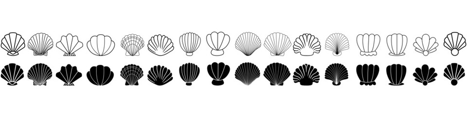 Seashell vector icon set. Shell illustration sign collection. conch symbol. Sea Life web icons.