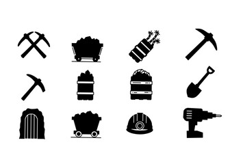 Set of mining icons. Sihlouette icons bundle. vector illustration