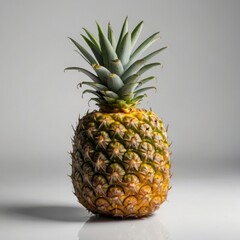 Fototapeta premium Photo of a whole pineapple with a green leafy crown, isolated on white