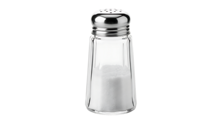 Glass salt shaker with metal top isolated on transparent background