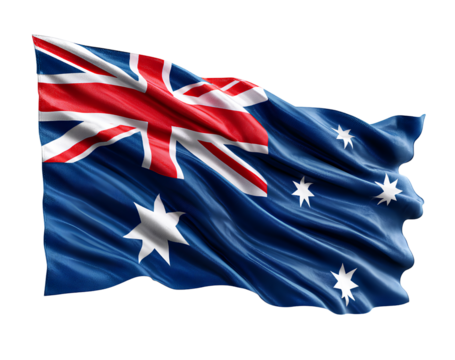  Australian flag waving isolated on transparent background