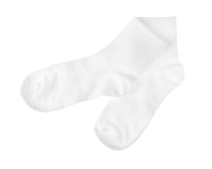 Pair of comfortable socks isolated on white, top view