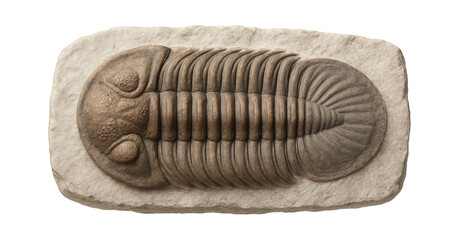 Fossilized trilobite with distinct cephalon, thorax, and pygidium segments