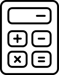 Simple black and white line art icon of a basic calculator with a display and buttons
