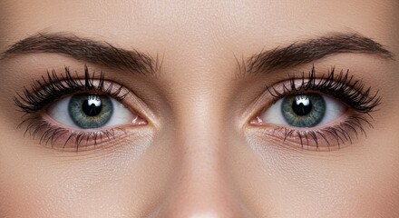 Obraz premium Woman's Blue-green Eyes with Dark Mascara, Close-up Beauty Portrait