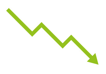 Green downward trend arrow icon on a transparent background.